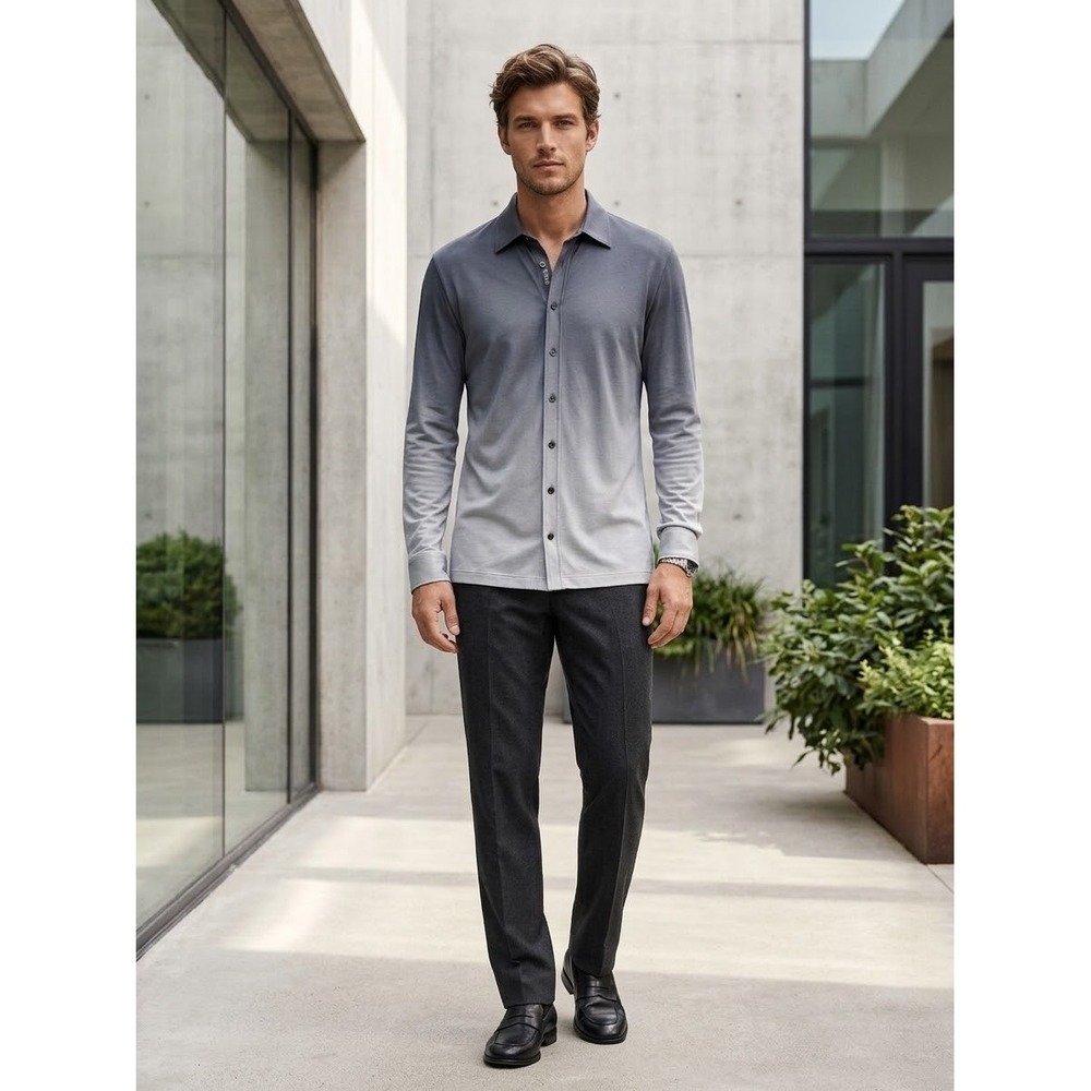 BOSS Hugo Boss Grey Ombre Silk Cotton Slim Fit Long Sleeve Shirt XXL